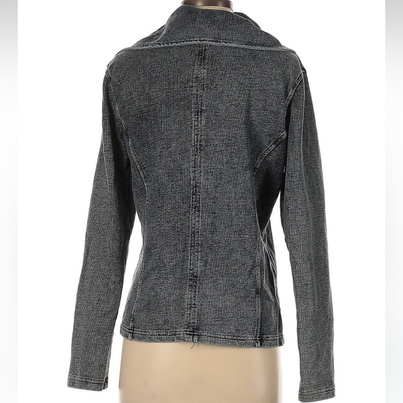 BLUE Saks Fifth Ave Acid Wash Asymmetric Zip Cotton Knit Jacket  Size Small S - Picture 2 of 6